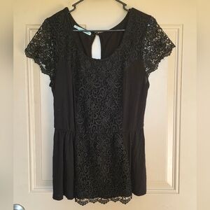 Maurices Black Lace Short Sleeve Top Large